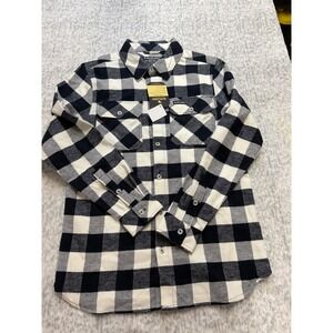Burlebo Mens Flannel Button Up‎ Shirt Black White Buffalo Check Small FS-BBUF